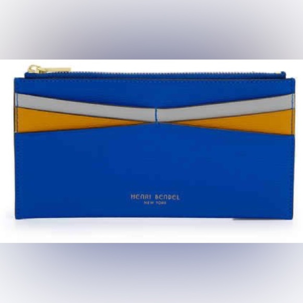 Henri Bendel RARE Banklet Credit Card Wallet with Bill Slot - Blue & Yellow